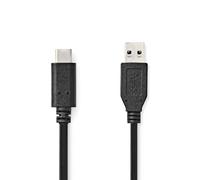 Nedis Cable USB - USB 3.2 Gen 2 - Conector USB-A - Conector USB-C - 60 W - 10 Gbps - Niquelado - 1.00 m - Redondo - PVC - Negro - Etiqueta