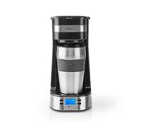 Nedis Cafetera de 750W con jarra de viaje de 0,4L y pantalla LCD, Plateado