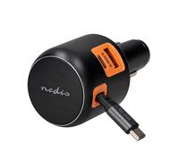 Nedis Cargador de Coche 60W con Cable Retráctil USB-C y Puertos USB, Gris oscuro