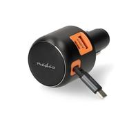 Nedis Cargador de Coche de 60 W con Cable USB-C retráctil, Cargador PD3.0 USB-C y USB-A con Entrega de energía de 30 W, selección automática de Voltaje y PPS, 12 V o 24 V, Gris Oscuro