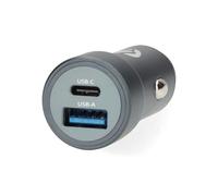 Nedis Cargador de Coche, Puerto Dual de 38 W, USB-C PD3.0 y USB-A QC3.0, PPS, Entrega de energía, selección automática de Voltaje, 12-24 V para Coche y camión, Gris Oscuro