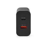 NEDIS Cargador de Pared | 65 W | Funcion de Carga rápda | 2.0/2.25 A / 3.25 A A | Número de Salidas: 2 | USB-A/USB-C™ | Selección Automática de Voltaje