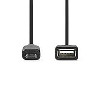 Nedis CCGB60515BK02 - Adaptador USB 2.0, Conector USB Micro-B, Conector USB-A, 480 Mbps, 0,20 m, Redondo, niquelado, PVC, Color Negro