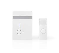 NEDIS DOORB212WT - Juego de timbre inalámbrico | Funciona con pilas | 3 V CC | 2 pilas AA | 1 x CR2032 | Baterías incluidas | Volumen: 80 dB | Rango de señal: 300 m | IP44 | 36 melodías | 1 receptor |