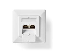 Nedis Enchufe de Pared de Red, Empotrado, Puerto de 2 Puertos, CAT6, Recto, Hembra, Dorado, PVC, Color Blanco