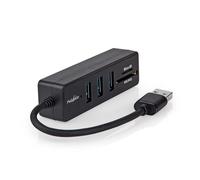 Nedis Hub USB | Conector USB-A | 3 x USB A Hembra | 5 Puertos (s) | USB 3.2 Gen 1 | Alimentación a través de USB | 5 Gbps | SD y MicroSD