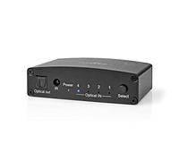 Nedis Interruptor de Audio Digital | 4 vías | Conectores - Entrada: DC Power / 4X TosLink | Conectores - Salida: TosLink Hembra | Botón/Mando a Distancia/Manual | Metal | Negro