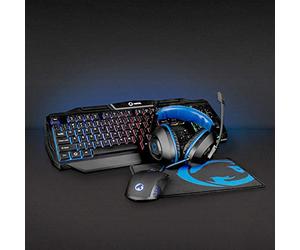 NEDIS - Kit Combinado para Juegos - 4 en 1 - Teclado, Auriculares, ratón y Alfombrilla para ratón - 5 V 0,5 A - Diestro - 6 Botones - Sistema operativo Windows - USB - 1200/1600/2000/3200 dpi- Diseño