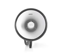 Megáfono - Alcance máximo: 1500 m - Control de volumen máximo: 120 dB - Micrófono desmontable - Sirena incorporada - Función de grabación - Reproducción USB - Correa de hombro - Negro/Blanco