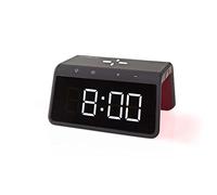 Nedis Reloj Despertador de Carga inalámbrica con Base certificada Qi, alarmas programables duales, Pantalla retroiluminada Regulable, luz Nocturna Que Cambia de Color, Color Negro