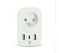 Nedis SmartLife Smart Plug - Medidor de potencia (3680 W, tipo E (CEE 7/6), 1 puerto USB-C, 2 puertos USB, 0-55 °C, Android, iOS, color blanco, 1 unidad