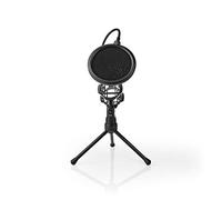 Nedis Soporte de trípode de mesa para micrófono, plegable con soporte ajustable de 180° y filtro pop, soporta micrófonos de menos de 44 mm, cuello flexible de 360°, reduce el ruido lateral para hablar