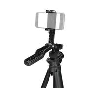 Nedis Trípode de Viaje Ligero para cámara y Smartphone, Altura Ajustable de 160 cm, Cabeza panorámica e inclinable, Soporte para teléfono y Bolsa de Transporte incluida, Color Negro