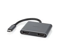 Nedis USB-C™ Adaptador USB 3.2 Gen 1 | USB-C™ Macho | 2x HDMI™ | | 4K@30Hz | 0,10 m | Redondo | Niquelado | PVC | Negro | Caja