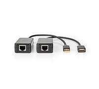 Nedis USB Extender | USB 1.1 | 1x RJ45 Female | 1x USB-A Female | 1x USB-A Male | 1x RJ45 Female | 50 m | 12 Mbps | Gold Plated | Round | PVC | Black | Window Box