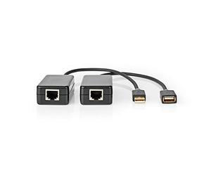 Nedis USB Extender | USB 1.1 | 1x RJ45 Female | 1x USB-A Female | 1x USB-A Male | 1x RJ45 Female | 50 m | 12 Mbps | Gold Plated | Round | PVC | Black | Window Box