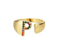NEDOES Anillos con letras de circón de arcoíris para mujer, anillo de acero inoxidable de Color dorado, anillos ajustables para parejas de bodas, joyería Bohemia
