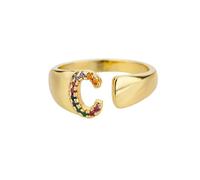 NEDOES Anillos con letras de circón de arcoíris para mujer, anillo de acero inoxidable de Color dorado, anillos ajustables para parejas de bodas, joyería Bohemia