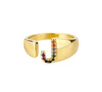 NEDOES Anillos con letras de circón de arcoíris para mujer, anillo de acero inoxidable de Color dorado, anillos ajustables para parejas de bodas, joyería Bohemia