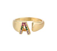 NEDOES Anillos con letras de circón de arcoíris para mujer, anillo de acero inoxidable de Color dorado, anillos ajustables para parejas de bodas, joyería Bohemia