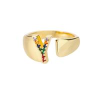 NEDOES Anillos con letras de circón de arcoíris para mujer, anillo de acero inoxidable de Color dorado, anillos ajustables para parejas de bodas, joyería Bohemia