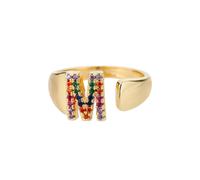NEDOES Anillos con letras de circón de arcoíris para mujer, anillo de acero inoxidable de Color dorado, anillos ajustables para parejas de bodas, joyería Bohemia