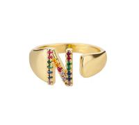 NEDOES Anillos con letras de circón de arcoíris para mujer, anillo de acero inoxidable de Color dorado, anillos ajustables para parejas de bodas, joyería Bohemia