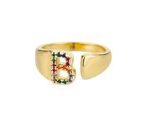 NEDOES Anillos con letras de circón de arcoíris para mujer, anillo de acero inoxidable de Color dorado, anillos ajustables para parejas de bodas, joyería Bohemia