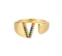 NEDOES Anillos con letras de circón de arcoíris para mujer, anillo de acero inoxidable de Color dorado, anillos ajustables para parejas de bodas, joyería Bohemia