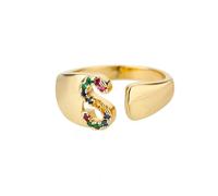 NEDOES Anillos con letras de circón de arcoíris para mujer, anillo de acero inoxidable de Color dorado, anillos ajustables para parejas de bodas, joyería Bohemia