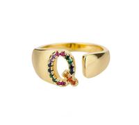 NEDOES Anillos con letras de circón de arcoíris para mujer, anillo de acero inoxidable de Color dorado, anillos ajustables para parejas de bodas, joyería Bohemia