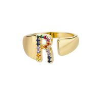 NEDOES Rainbow Zircon Letter Rings for Women Color Gold Stainless Steel Ring Adjustable Wedding Couple Rings Boho Jewelry