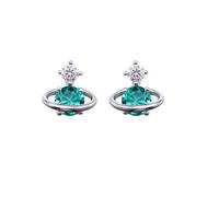 Needle Blue Zircon Rhinestone Stud Earrings Saturn Crystal Stud Earfor Women Gift
