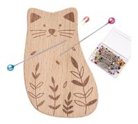 Needle Minder Organizer - Magnetic Pin Holder, Cute Cat Design | Natural Beech Wood Body Strong Magnet Construction, Tailoring Quilting Embroidery Craft Station Paperclip Hairpin Management