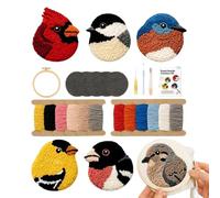 Needlecrafts Punch Needle Coaster Kit | With Pre-Printed Patterns Yarn Hoop