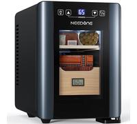 NEEDONE Humidificador de puros de 8 litros con control de calefacción y refrigeración, armario enfriador eléctrico termostático silencioso para 80 unidades con estantes de madera de cedro español y