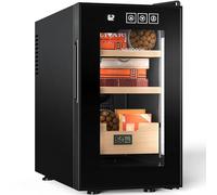 NEEDONE Humidor enfriador de 23 L, humidor electrónico con calefacción (capacidad 150) con estantes de madera de cedro español y cajón con higrómetro, versión mejorada