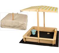 Needs&Wants® Arenero con Techo, Banco y Suelo de película de Fieltro, con Cubierta Oxford 600D, Caja de Arena de Madera Rectangular con Bancos, jardín Exterior, protección UV, Amarillo Blanco marrón