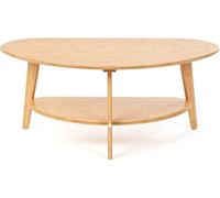 needs&wants® Mesa de café ovalada de bambú semiredonda, mesa de salón de madera natural, mesa de sofá con tres patas con estante de almacenamiento
