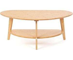 needs&wants® Mesa de café ovalada de bambú semiredonda, mesa de salón de madera natural, mesa de sofá con tres patas con estante de almacenamiento