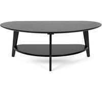 needs&wants® Mesa de centro 100% bambú ovalada semiredonda, mesa de salón de madera negra, mesa de sofá con tres patas con estante, espacio de almacenamiento