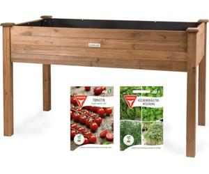 needs&wants WONDERMAKE® Jardinera elevada Grande de Madera para jardín, huerto Urbano, balcón o terraza, Kit de Maceta XL Rectangular Estrecha con lámina de vellón, para Hierbas aromáticas, marrón
