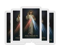 Needzo Cartulina laminada con texto en inglés «Jesus I Trust in You» Divine Mercy con tapa en la parte posterior, tarjeta de oración católica, para escuela dominical, iglesia y misa, 2.25 x 3.75