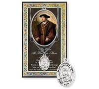 Needzo Thomas More Medalla de peltre y tarjeta de biografía, regalo de joyería católica con folleto, 61 cm