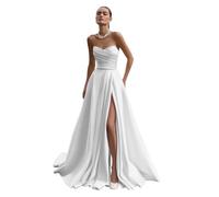 Neejafrog Vestidos de Novia de Raso sin Tirantes para la Novia v Cuello Acanalado Vestido de Fiesta de Noche Vestidos de Baile