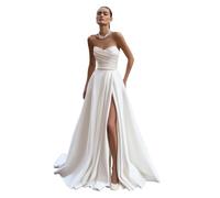 Neejafrog Vestidos de Novia de Raso sin Tirantes para la Novia v Cuello Acanalado Vestido de Fiesta de Noche Vestidos de Baile