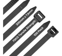 NEEKFOX Bridas Negras 300mm x 7.6mm, 100 Piezas, Bridas Resistentes a los Rayos UV con 75 kg de Resistencia a la Tracción, Bridas Autoblocantes para la Gestión de Cables, Jardinería, Talleres
