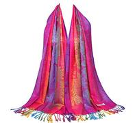 Neelamvar Coloridas flores Jacquard algodón pashmina Mujeres Wrap Chal borlas Bufandas, Thm08-03, Large