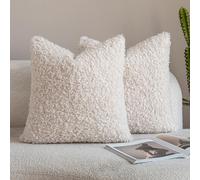 Neelvin Juego de 2 Fundas de Cojín Bou e Imitación Piel de Cordero, Fundas Cojines Decorativas Mullidas de Borreguito con Pelo Rizado para Sofá y Cama, Estilo Nórdico Acogedor(60x60cm)