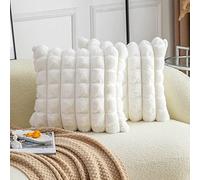 Neelvin Juego de 2 Fundas de cojín Decorativas de Piel sintética Color Blanco Crema a Cuadros, de 18 x 18 Pulgadas, Fundas de Almohada de Terciopelo para sofá